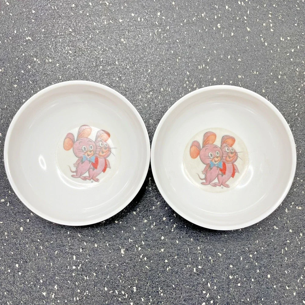 2 Vtg 60s Melmac Pixie & Dixie Cartoon Mice Pictured‎ Plastic Kids Cereal Bowls